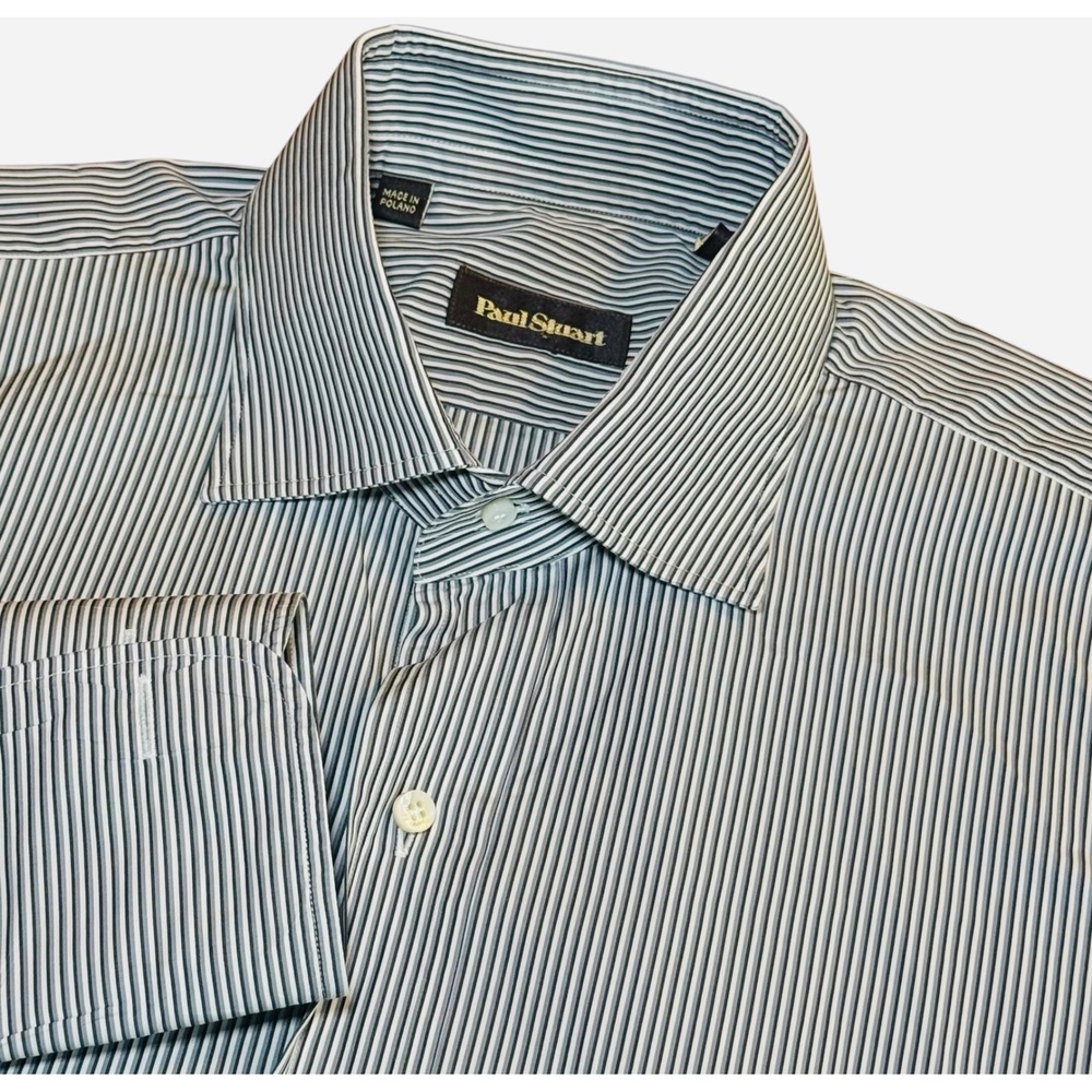 Paul Stuart‎ Wimbledon Dress Shirt Mens 16/35 Gray Black White Striped Poland